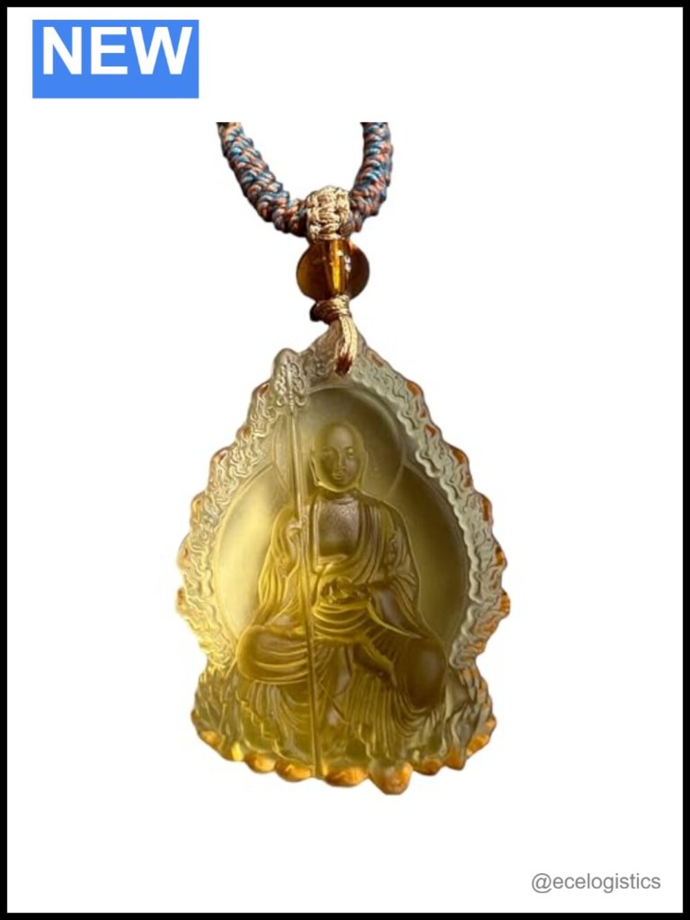 Buddhist Protection Pendant Necklace Glass Handmade Macrame 22in